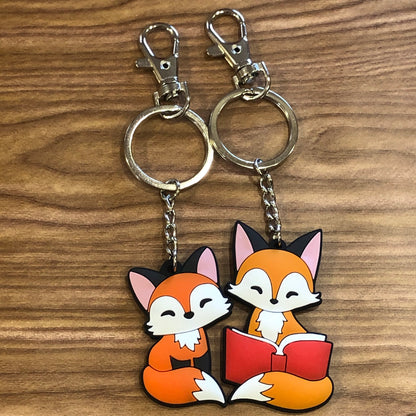 Tea Fox keychain - fox keychain, cute fox, Cartoon fox charm, fox Gift, chibi fox keyring