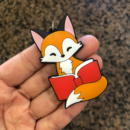 Tea Fox keychain - fox keychain, cute fox, Cartoon fox charm, fox Gift, chibi fox keyring