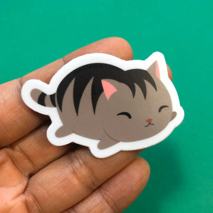 Dusty - Grey Brown Tabby Fat Cat Durable Weatherproof Die Cut Matte Vinyl Sticker - car, water bottle, laptop