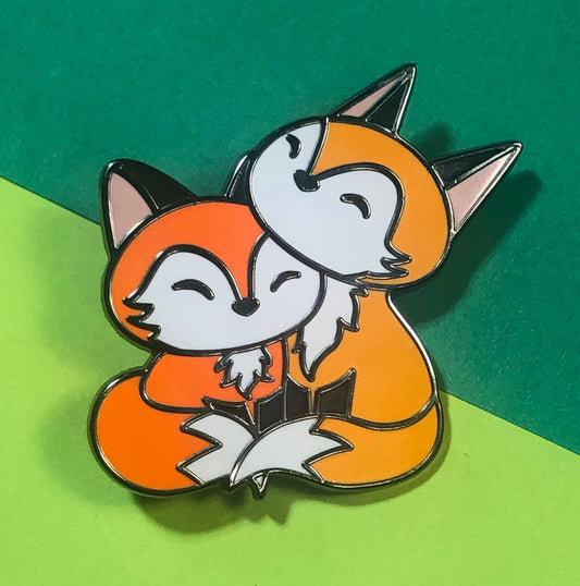 Fox Cuddle Hard Enamel Pin 1.47"