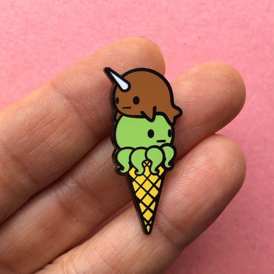 Narwhal Octopus Ice Cream - Mint Chocolate Ice Cream Enamel Pin, Cute Ice Cream Pin, Octopus Pin, Narwhal Pin, Ice Cream Cone Pin