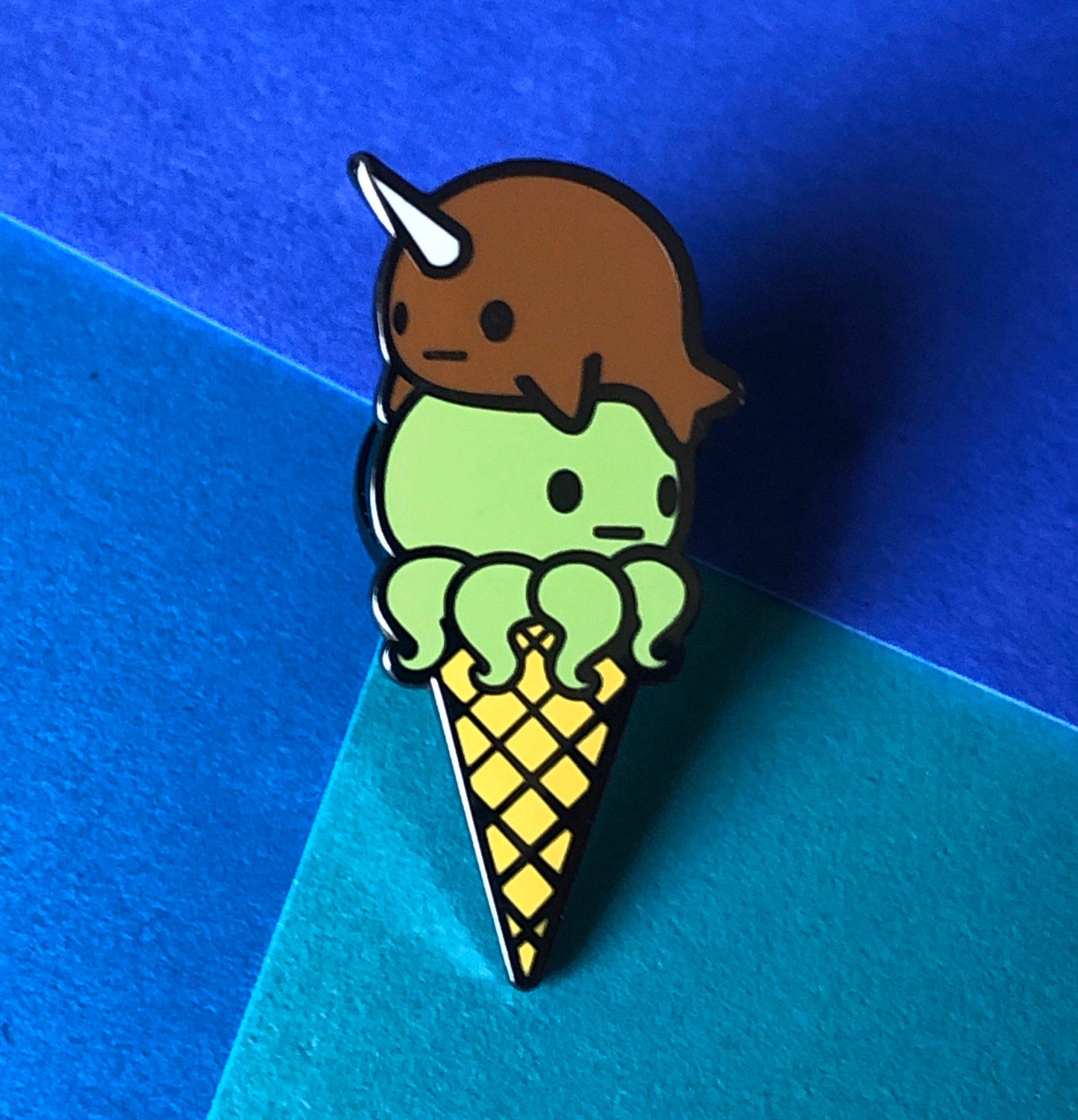 Narwhal Octopus Ice Cream - Mint Chocolate Ice Cream Enamel Pin, Cute Ice Cream Pin, Octopus Pin, Narwhal Pin, Ice Cream Cone Pin