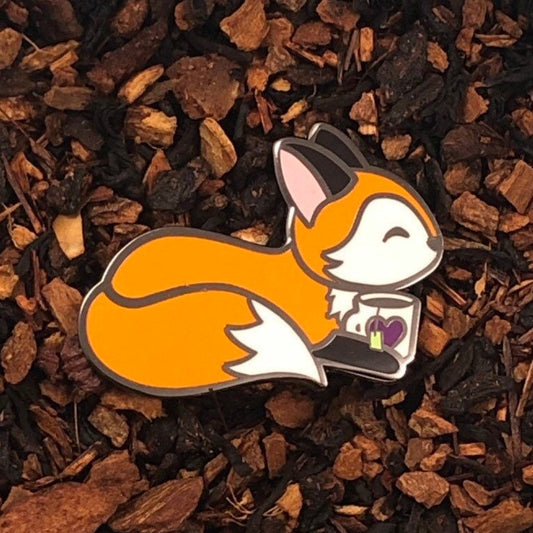 Tea Fox Hard Enamel Pin 1.25", fox pin, tea pin