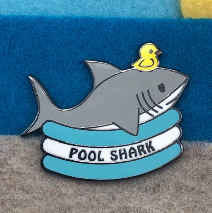 Pool shark hard enamel pin, shark pin, rubber ducky pin, cute shark, punny pin