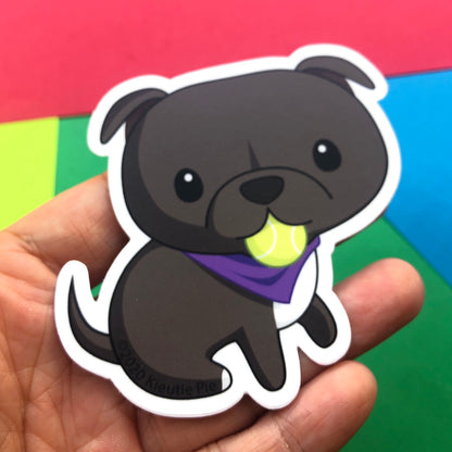 3" Vinyl Sticker - Tennis Pit Bull Puppy Durable Weatherproof Die Cut Matte Vinyl Sticker car decal, water bottle sticker, laptop sticker