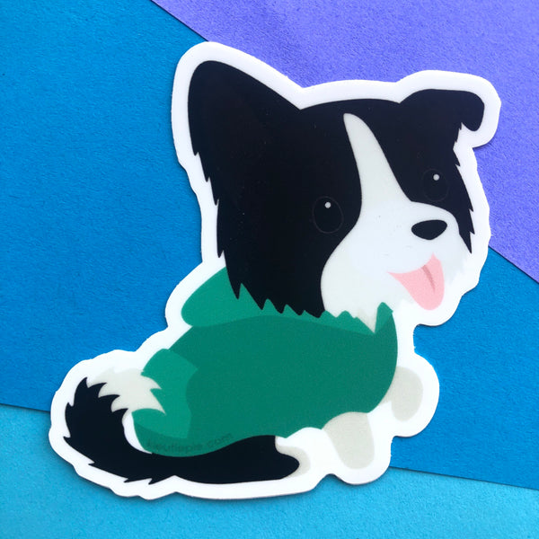 3" Vinyl Sticker - Black and White Puppy in Hoodie Durable Weatherproof Matte Vinyl Sticker, car decal, water bottle sticker, laptop sticker