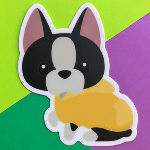 3" Vinyl Sticker - Boston Terrier Puppy in Hoodie Durable Weatherproof Matte Vinyl Sticker - car decal, water bottle sticker, laptop sticker