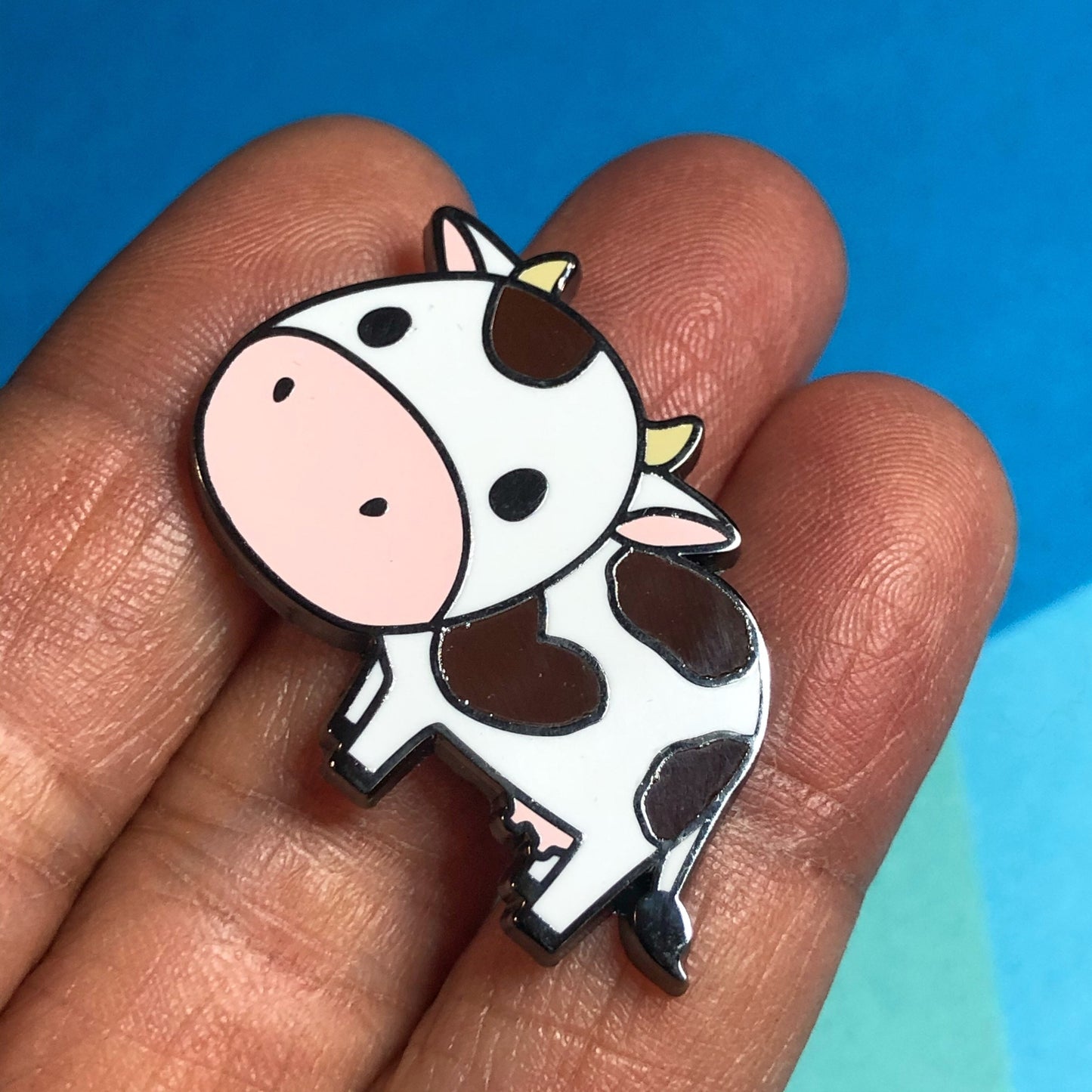 Brown and White Cow Hard Enamel Pin - cow pin, cute cow pin, cow lapel pin, cartoon cow pin