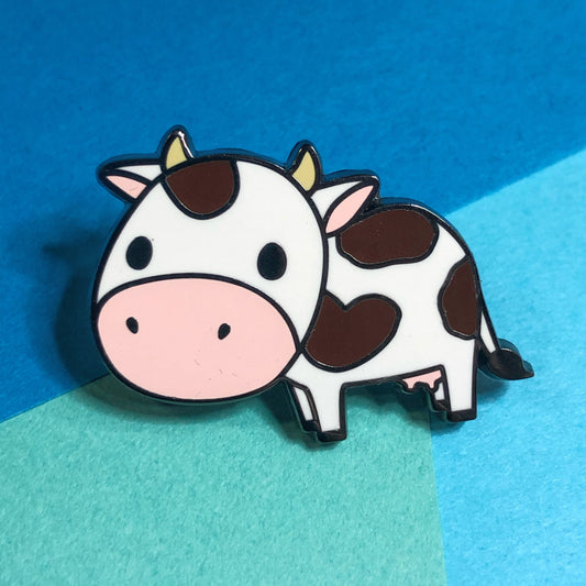 Brown and White Cow Hard Enamel Pin - cow pin, cute cow pin, cow lapel pin, cartoon cow pin