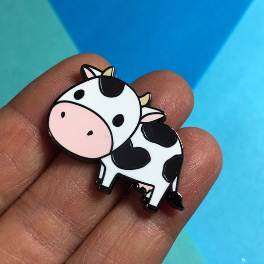 Black and White Cow Hard Enamel Pin - cow pin, cute cow pin, cow lapel pin, cartoon cow pin