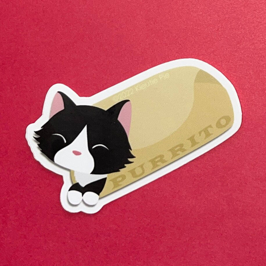 Tuxedo Purrito - Durable Weatherproof Die Cut Matte Vinyl Sticker - car, water bottle, laptop