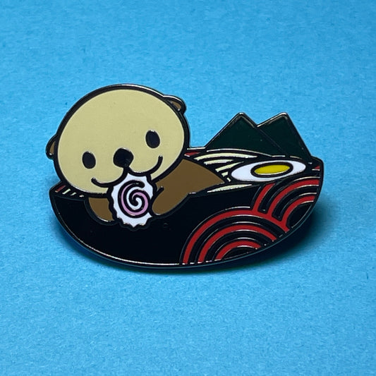 Ramen Otter Pin - Black / Red, Otter Hard Enamel Pin, Sea Otter Pin, Ramen Noodle Soup Pin