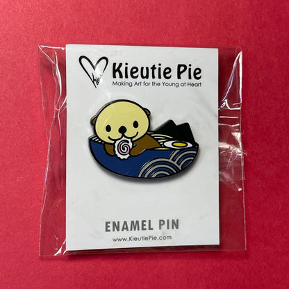 Ramen Otter Pin - Blue / Grey, Otter Hard Enamel Pin, Otter Birthday Gift, Cartoon Otter, Sea Otter Art Pin