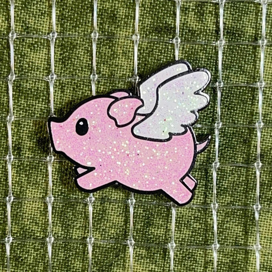 When Pigs Fly - Sparkle Pig - Glitter Hard Enamel Pin, flying pig pin, glitter pig pin, pink glitter pin, 1"