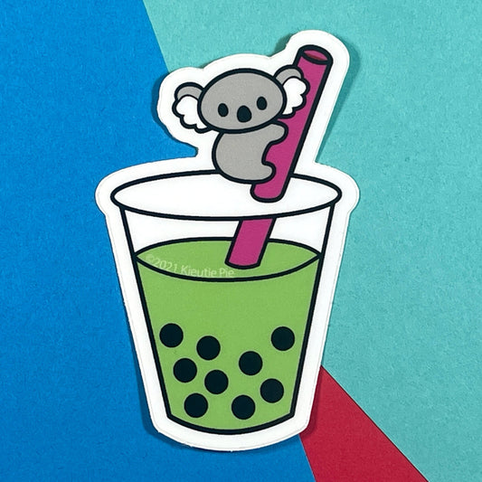 Koala Tea Boba - Green Tea - Durable Weatherproof Die Cut Matte Vinyl Sticker - car decal, water bottle sticker, laptop sticker